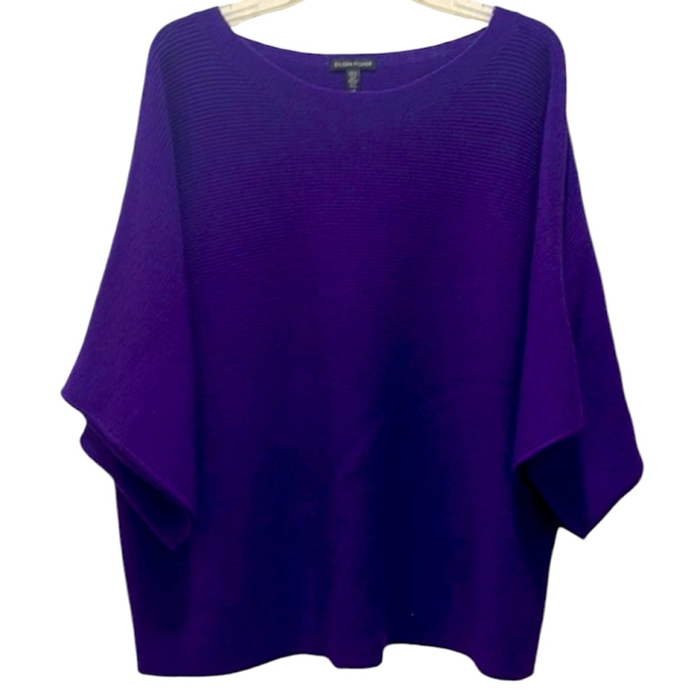 EILEEN FISHER 100% Wool Purple Sweater Crewneck Dolman Sleeve Oversized Large